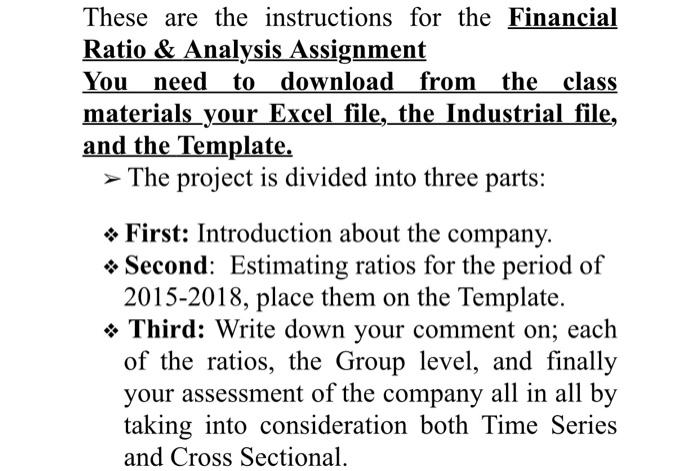  These are the instructions for the Financial Ratio & Analysis Assignment