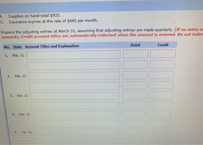 Inc. on March 31 of the current year includes the selected accounts