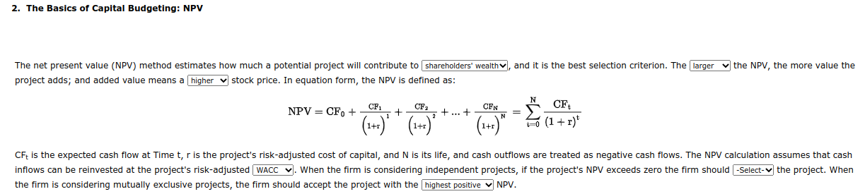 dropdowns, choose among the following: "Neither", "Project A", "Project B", "Both Projects