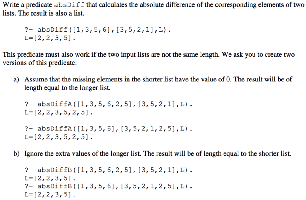 [PROLOG] Write a predicate absDiff that calculates the absolute difference of the