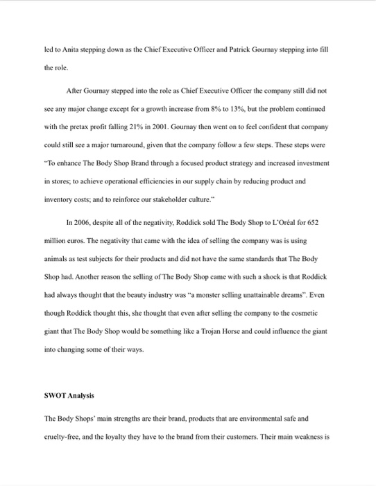 what I have so far. pic below Introduction The Body Shop International