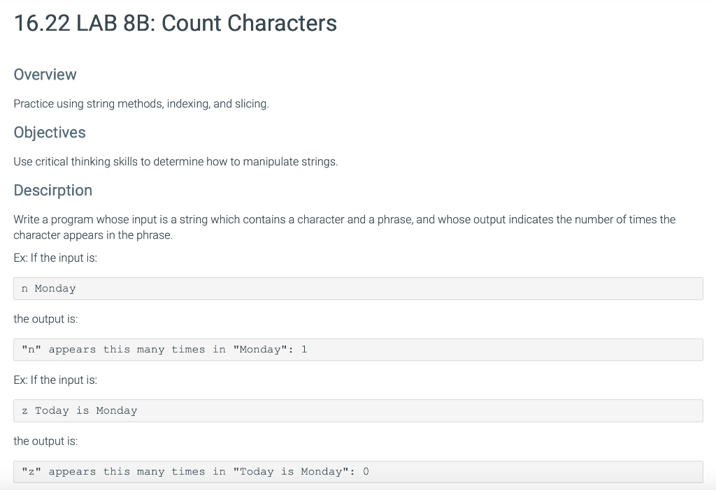MSU CSE 102 Lab 8B Question 16.22 LAB 8B: Count Characters Overview