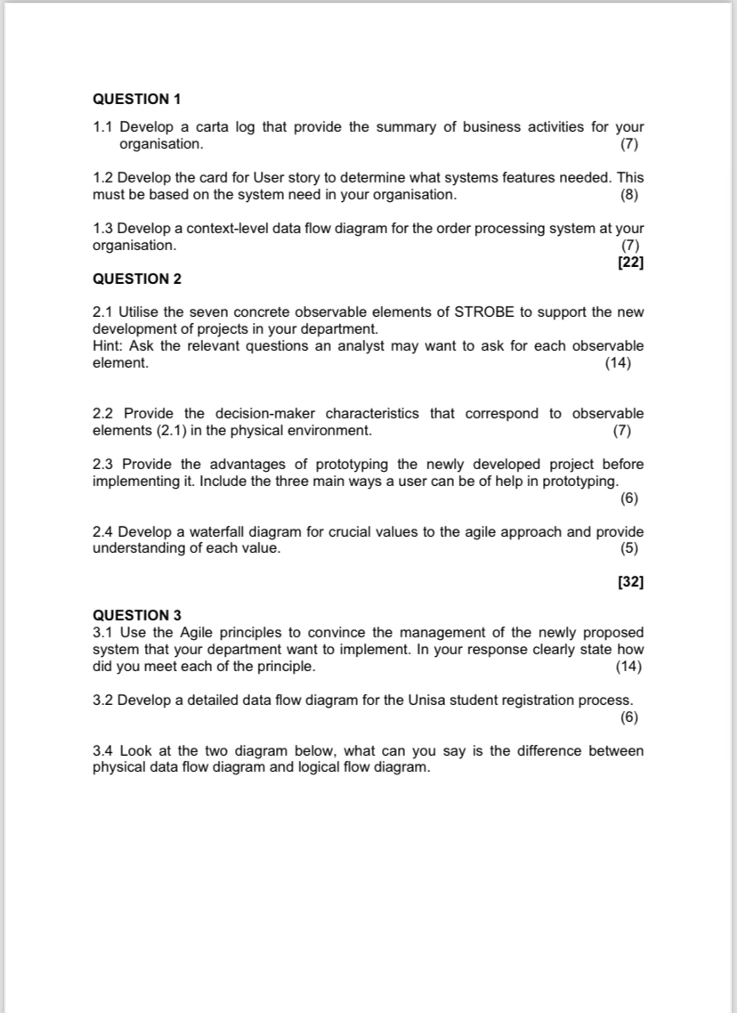  QUESTION 1 1.1 Develop a carta log that provide the summary