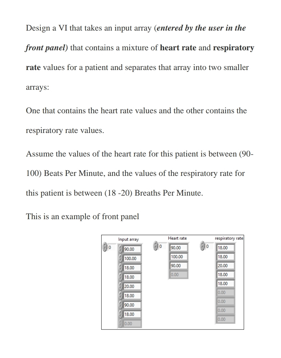  Design a VI that takes an input array (entered by the