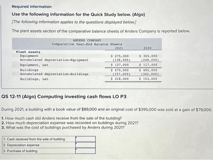  Required information Use the following information for the Quick Study below.