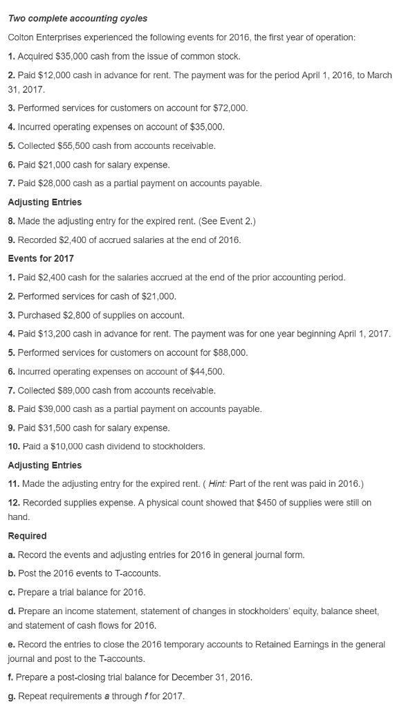 I just need help with G. Thank you! Two complete accounting