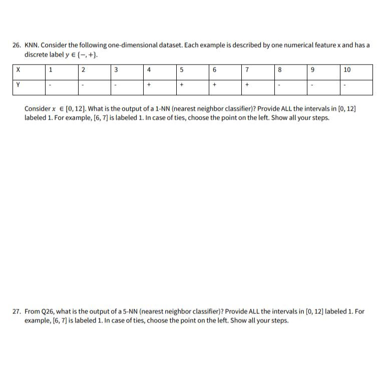  KNN. Consider the following one-dimensional dataset. Each example is described by