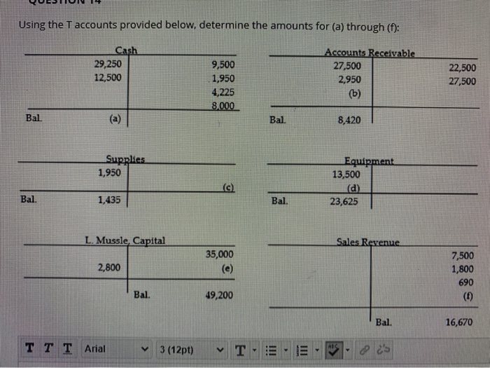  Using the Taccounts provided below, determine the amounts for (a) through