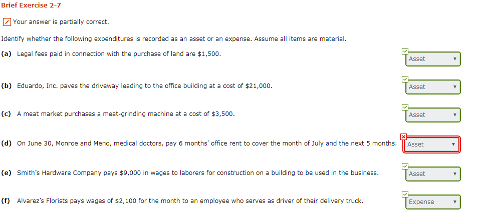  Brief Exercise 2-7 Your answer is partially correct. Identify whether the
