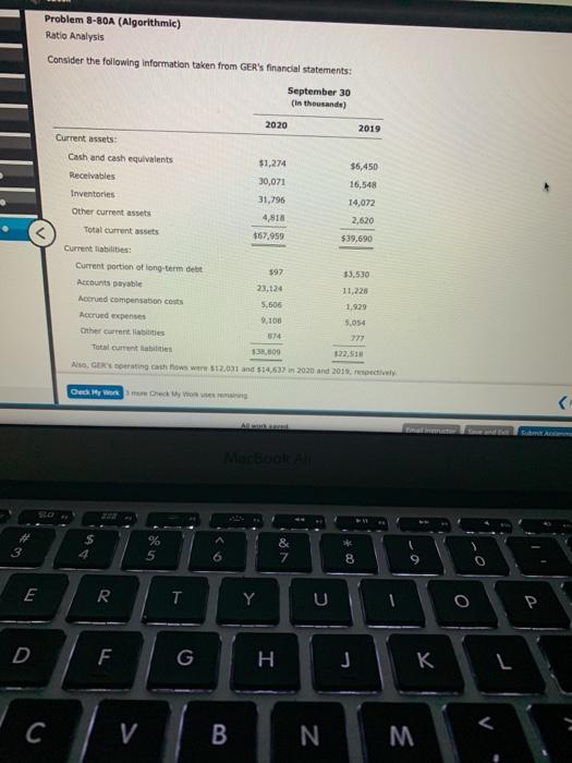  Problem S-BOA (Algorithmic) Ratio Analysis Consider the following information taken from