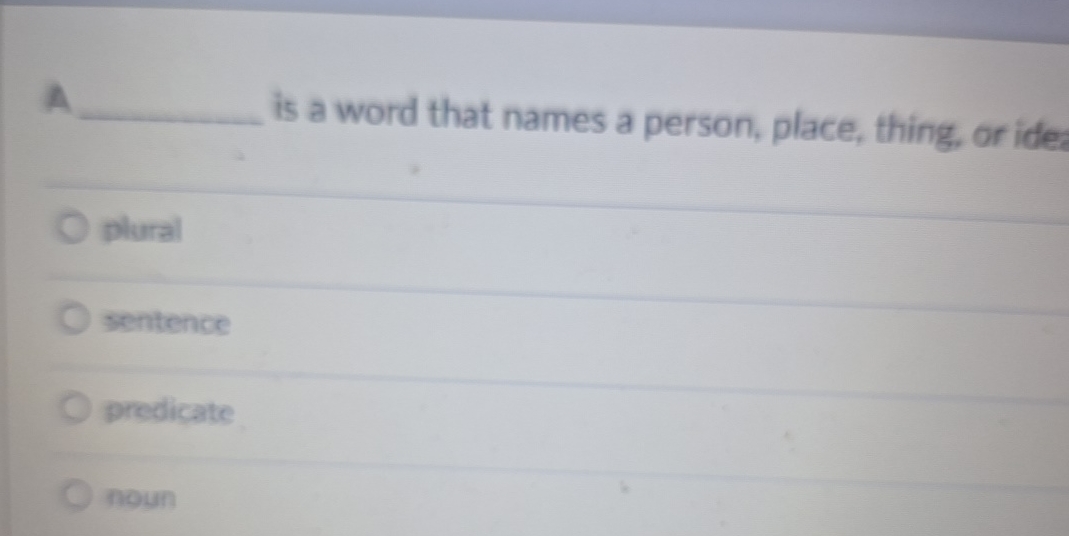  A ____ is a word that names a person, place, thing,