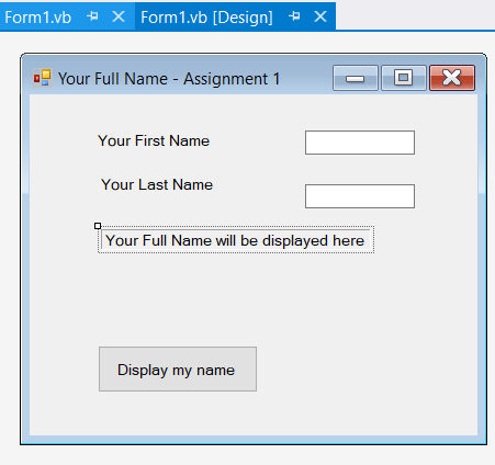 enter your first name and last name, then click on a button