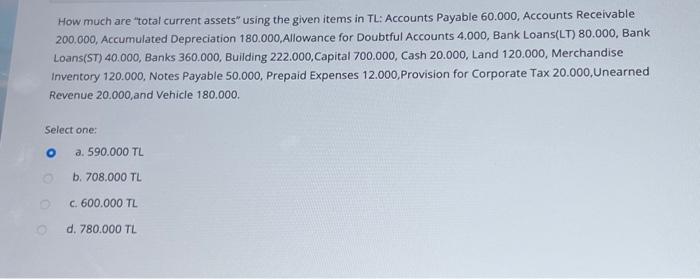  How much are "total current assets" using the given items in