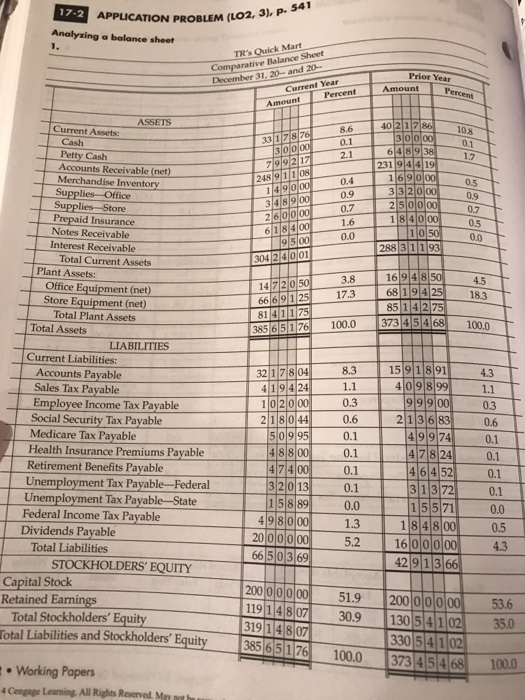 a balance 17 sheet Lo2,3 The comparative balance sheet for TRs Quik