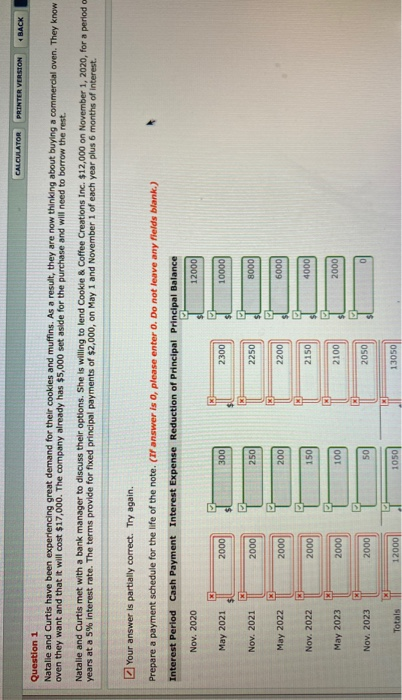  CALCULATOR PRINTER VERSION BACK Question 1 Natalie and Curtis have been