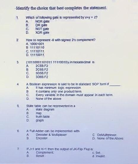  - Identify the choice that best completes the statement 1 Which