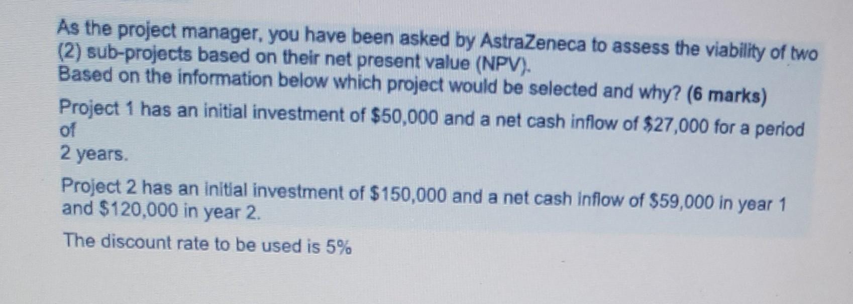  As the project manager, you have been asked by AstraZeneca to