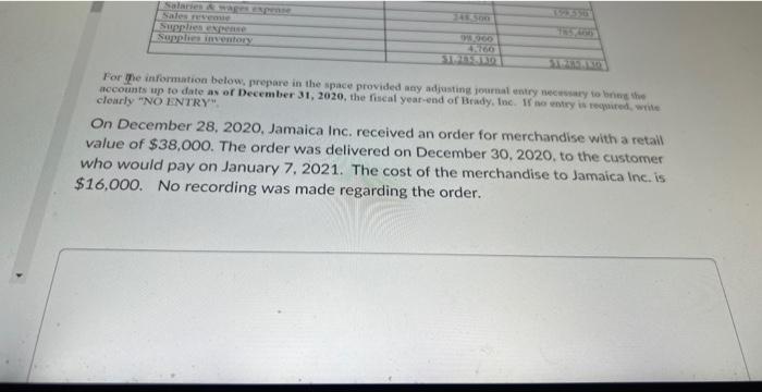 December 31, 2020, the fiscal year-end of Brady, Inc. If no entry