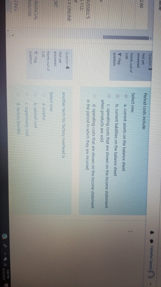 is answered Points out of Select one: a. general accounting b. financial
