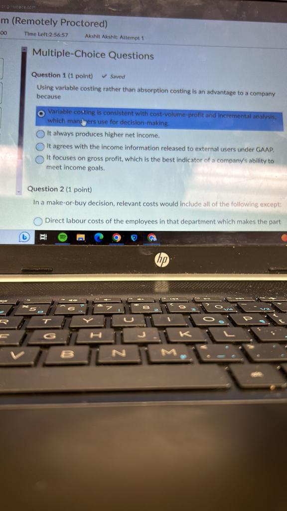  Using variable costing rather than absorption costing is an advantage to