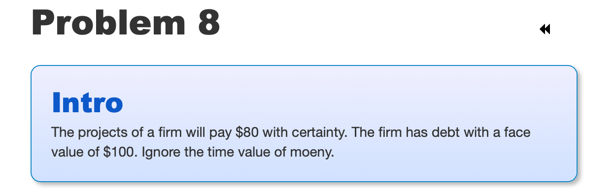 A new project costs $48 and will generate $0 with a probability