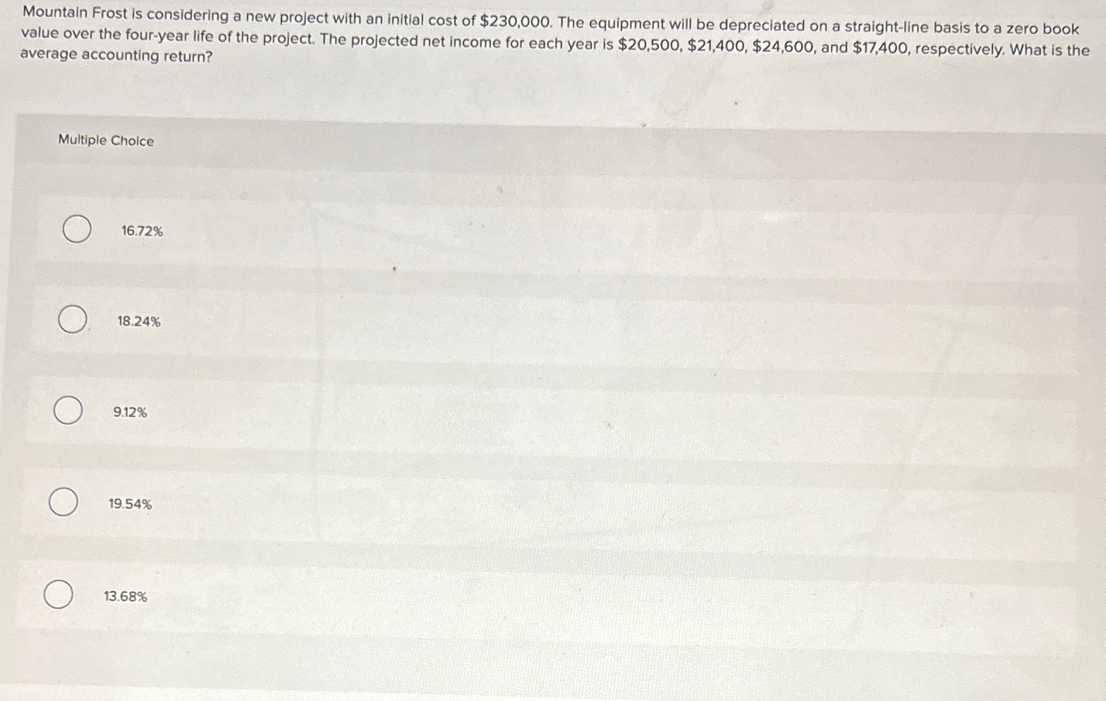  Mountain Frost is considering a new project with an initial cost