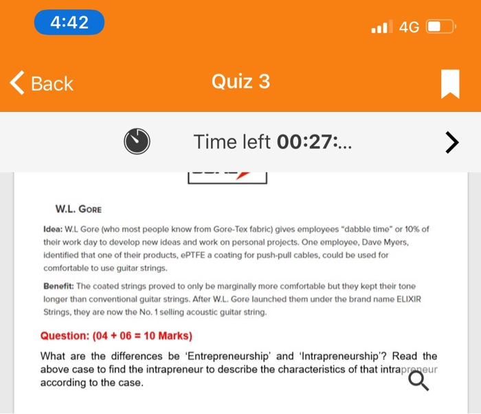  4:42 11 46 Back Quiz 3 Time left 00:27:... > W.L.