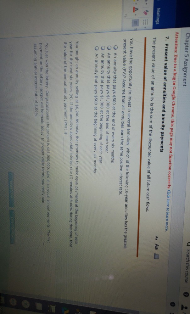  Search this course Chapter 5 Assignment Attention: Due to a bug