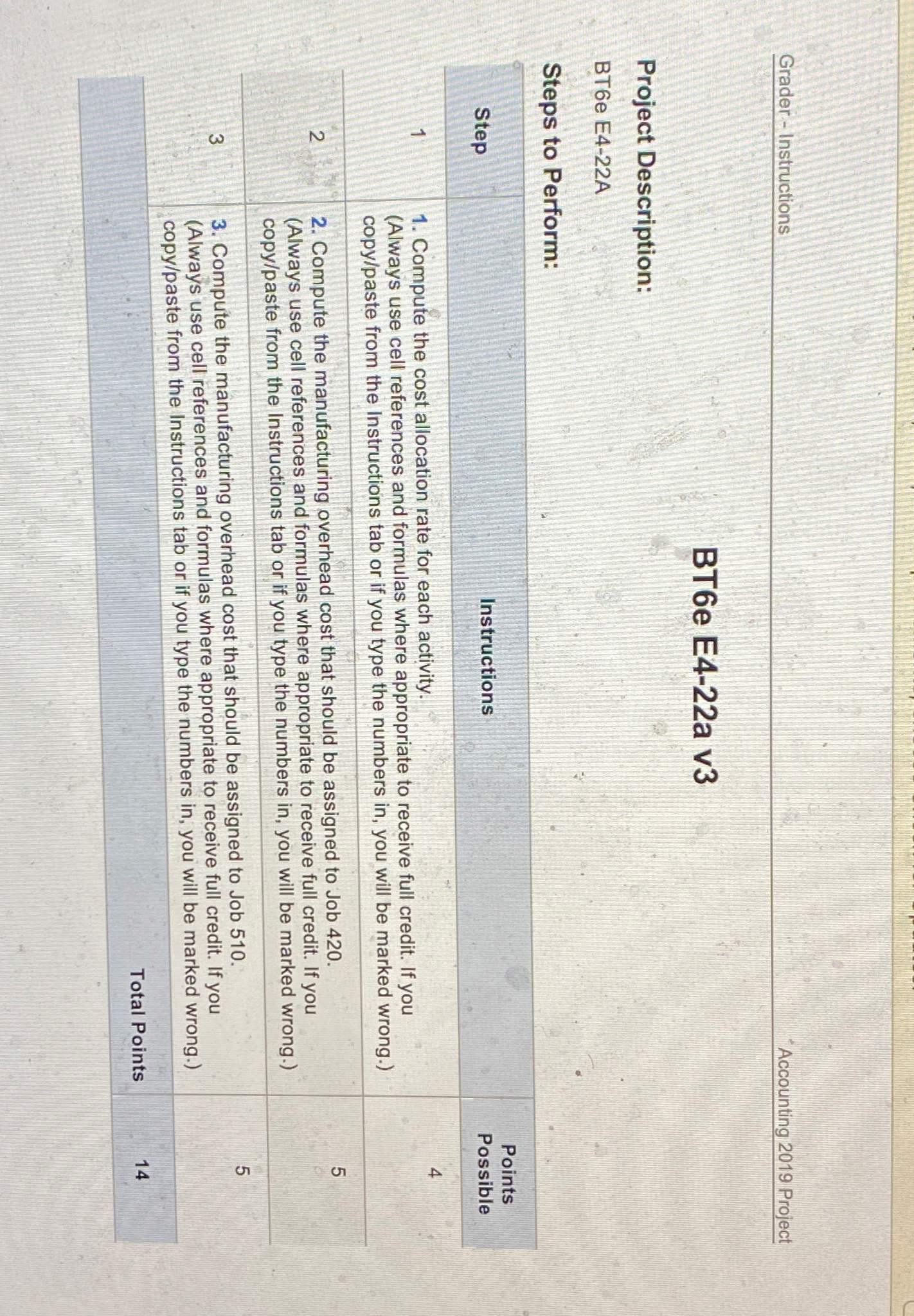 Grader-Instructions\ Accounting 2019 Project\ BT6e E4-22a v3\ Project Description:\ BT6e E4-22A\ Steps