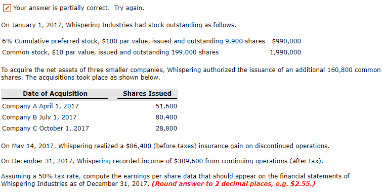 Your answer is partially correct. Try again. On January 1, 2017,