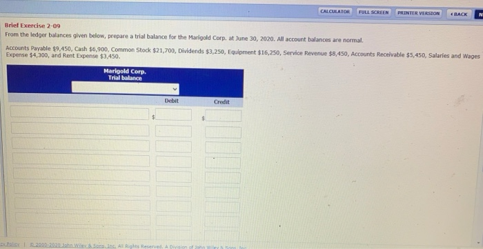  CALCULATOR FULL SCREEN PRINTER VERSION BACK N Brief Exercise 2-09 From