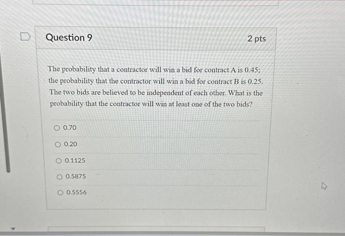  The probability that a contractor will win a bid for contract