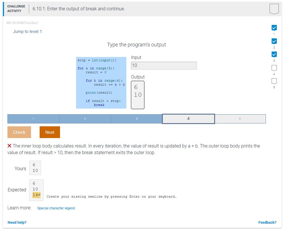  Jump to level 1 Type the program's output stop = int