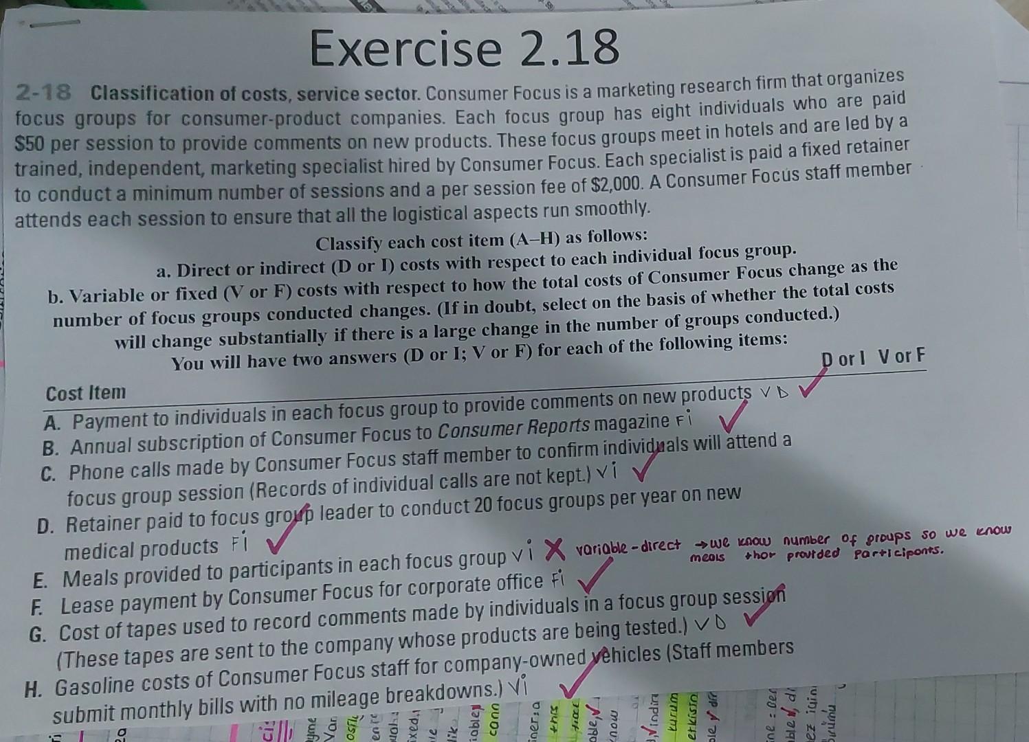 please could you EXPLAIN why for B,D,E 2-18 Classification of costs,