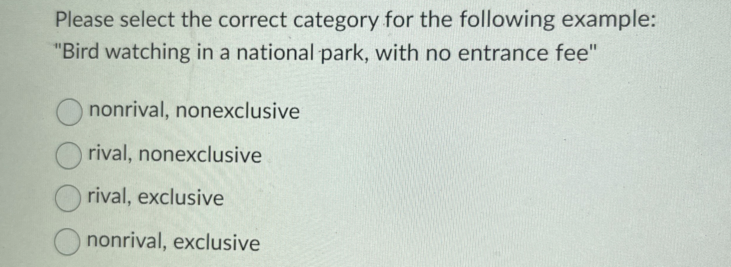  Please select the correct category for the following example: "Bird watching