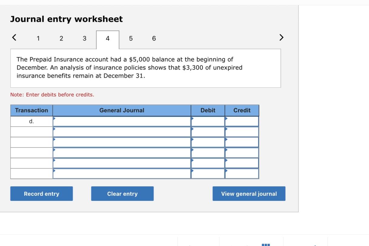 d. The Prepaid Insurance account had a $5,000 balance at the beginning