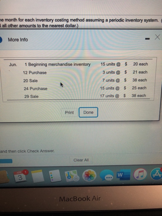  le month for each inventory costing method assuming a periodic inventory