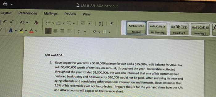 solve please LM 9 AR ADA handout Layout References Mailings Review View