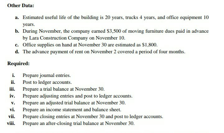 James Anderson organized Continental Moving Company. The transactions occurring during the first