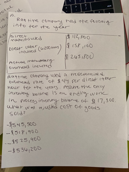 help asap ? > shift rotal ia cro uni Rag time company