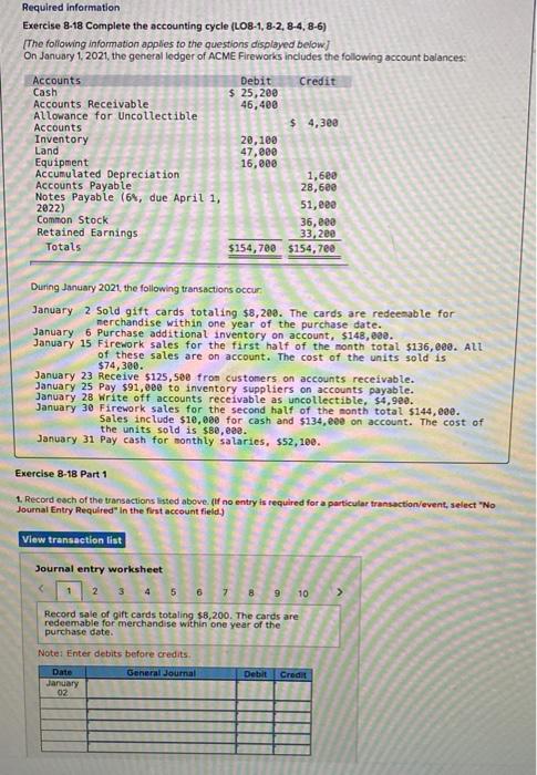  Required information Exercise 8-18 Complete the accounting cycle (LO8-1,8-2, 8-4, 8-6)