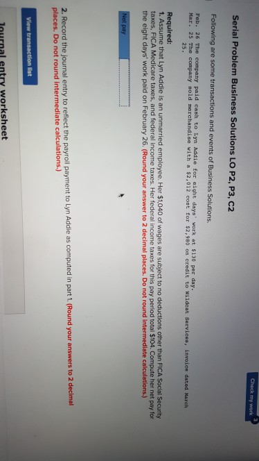 Check my work Serial Problem Business Solutions LO P2, P3, C2