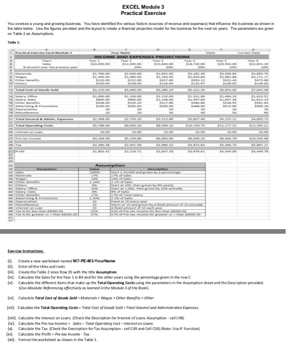  Review closely EXCEL Module 3 Practical Exercise You oversee a young