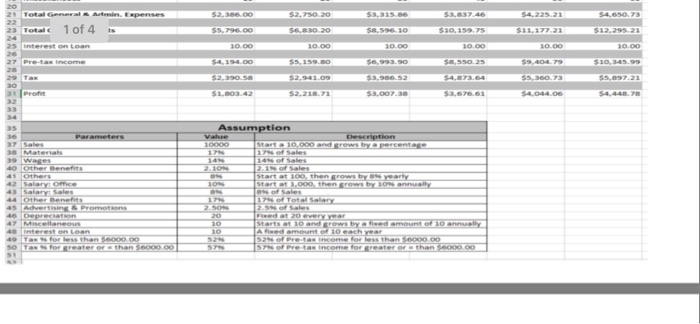 Use the figures provided and the layout to create a financial projection