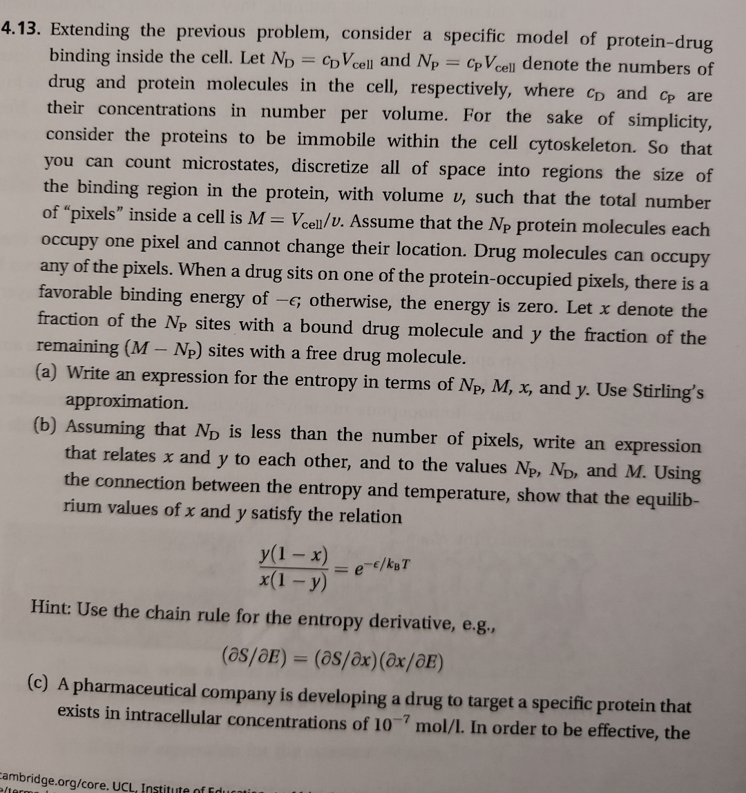  4.13. Extending the previous problem, consider a specific model of protein-drug