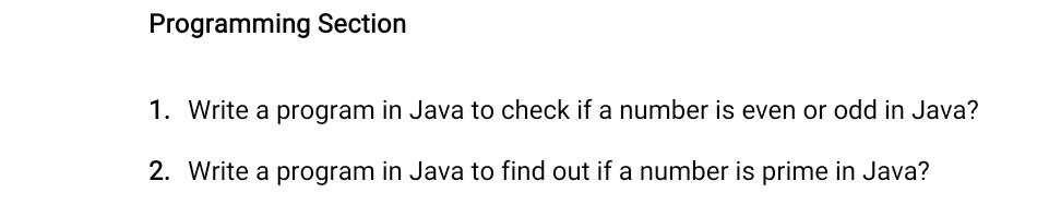  Programming Section 1. Write a program in Java to check if