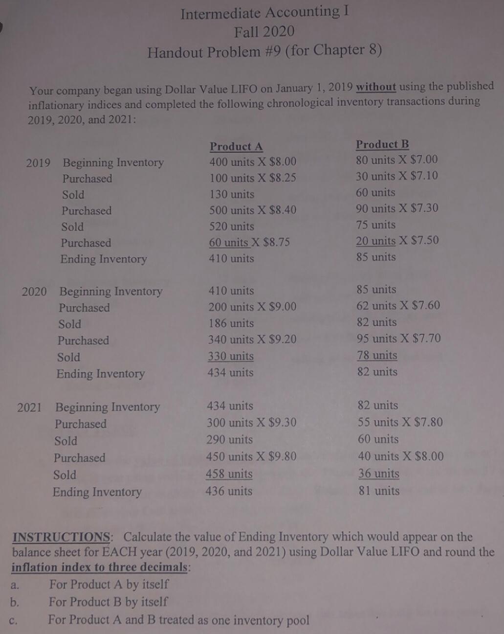  Intermediate Accounting I Fall 2020 Handout Problem #9 (for Chapter 8)