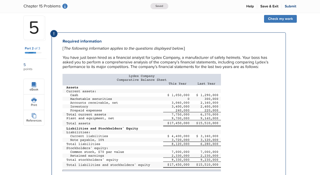  Chapter 15 Problems Saved Help Save & Exit Submit Check my