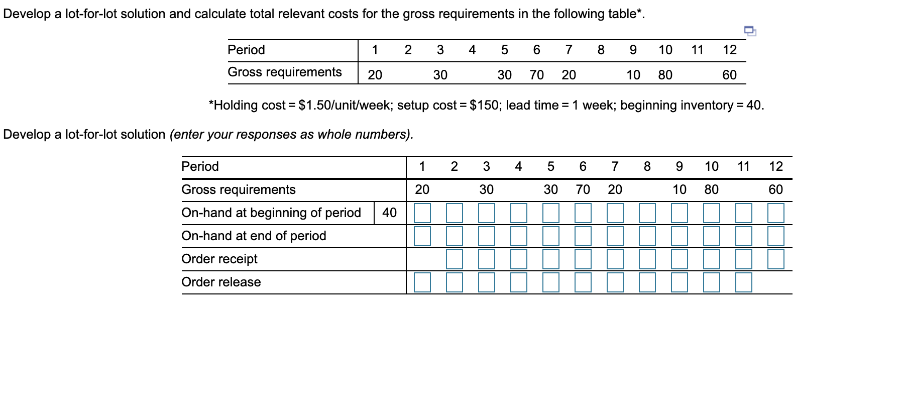  ALSO: What is the total cost? Develop a lot-for-lot solution and