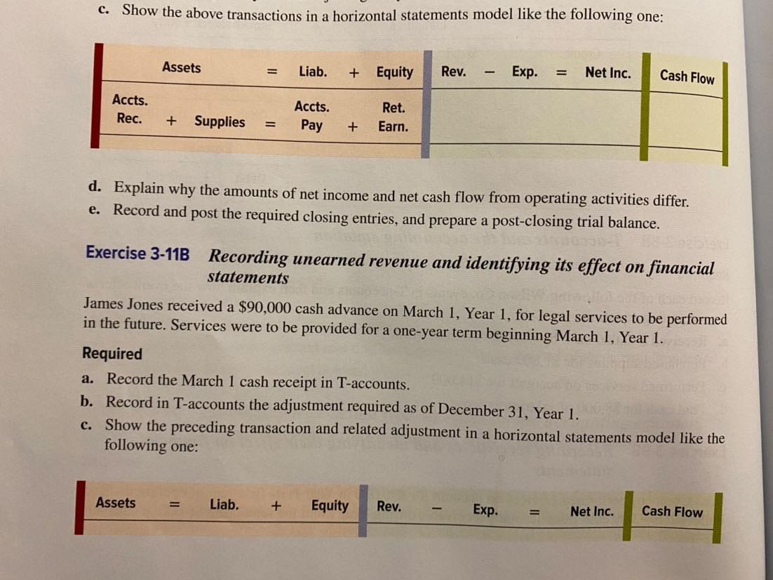  Exercise 3-11B c. Show the above transactions in a horizontal statements